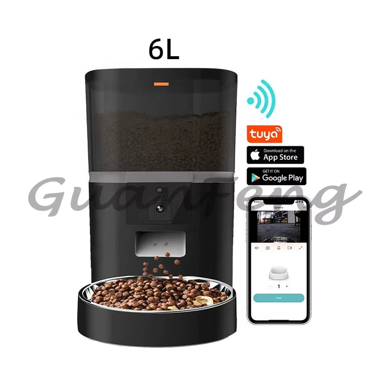 6L Wifi Smart Pet Feeder Camera Tuya App Control Single Double Bowl Cat Dog Food Dispenser Automatic Pet Feeder with Camera