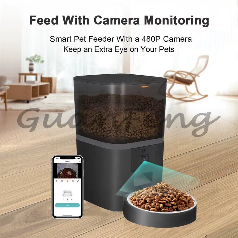 6L Wifi Smart Pet Feeder Camera Tuya App Control Single Double Bowl Cat Dog Food Dispenser Automatic Pet Feeder with Camera